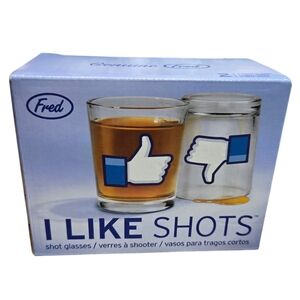 ❤️2/$18 NEW Fred & Friends I LIKE SHOTS Thumbs-Up/Thumbs-Down Shotglasses